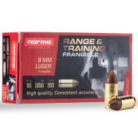 NORMA RANGE & TRAINING 9mm 65gr FRANGIBLE CENTERFIRE PISTOL AMMUNITION 50rd BOX