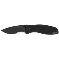 Kershaw 1670BLKST Blur  3.40 Drop Point w/Recurve Part Serrated DLC Blackwash 14C28N Sandvik Black Anodized Aluminum Handle Folding