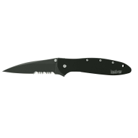 Kershaw 1660CKTST Leek  3 Drop Point Part Serrated DLC Black 14C28N Sandvik Stainless Steel DLC Black 410 Stainless Handle Folding