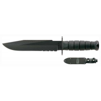 Ka-Bar 1271 Fighter  8 Clip Point Part Serrated Black 1095 Cro-Van Kraton G Black Handle Fixed