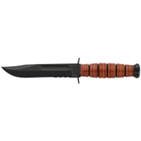 Ka-Bar 1252 USMC Short 5.25 Clip Point Part Serrated 1095 Cro-Van Leather Handle Fixed