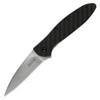 Kershaw 1660CF Leek  3 Drop Point Plain Stonewashed CPM 154 Carbon Fiber Black Handle Folding