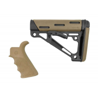 AR-15/M-16 Kit - Finger Groove Beavertail Grip and OverMolded Collapsible Buttstock - Fits Commercial Buffer Tube - Flat Dark Earth Rubber