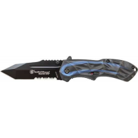 BTI Tools LLC SWBLOP3TBLS S&W Black Ops 3.40 Tanto Part Serrated 4034 Stainless Steel Black/Blue Aluminum Handle Folding