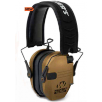 Walker's GWP-RSEM-BB Razor Slim Electronic Muff 23 dB Over the Head Polymer Battle Brown Ear Cups with Black Headband & White Logo