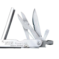 SOG POWER LOCK SATIN STEEL MULTI TOOL W/ SHEATH 18 TOOL