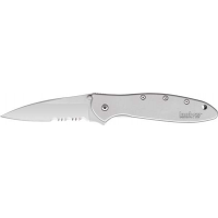 Kershaw 1660ST Leek  3 Drop Point Part Serrated Bead Blasted 14C28N Sandvik 410 Stainless Blead Blasted Handle Folding