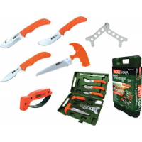 Accusharp 728C Game Processing Kit  Butcher/Caper/Gut-Hook/Bone Saw/Ribcage Spreader Stainless Steel FRN Orange Handle