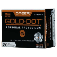 Speer Ammo 23964GD Gold Dot Personal Protection 45 ACP 185 gr Hollow Point (HP) 20 Bx/ 10 Cs