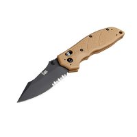 Hogue HK Exemplar Manual Folder: 3.25 Clip Point Blade (Partially Serrated) - Black Cerakote Finish, FDE G10 Frame