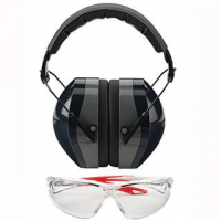 Champion Targets 40622 Eyes And Ears Combo 26 dB Over the Head Black Ear Cups w/Black Band Muffs, Clear Lens Glasses