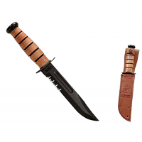 Ka-Bar 1218 USMC Fight/Utility 7 Clip Point Part Serrated 1095 Cro-Van Leather Handle Fixed