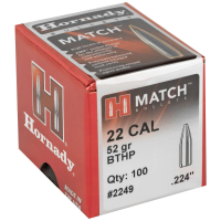 Hornady 2249 Match  .22 Cal .224 52 gr Boat Tail Hollow Point Match 100 Per Box