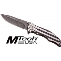 MC MTECH 3.75 DROP POINT FOLDER BLACK/WHITE FLAG SS