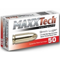 MAXXTECH 9MM 115GR FMJ 50RD BRASS CASE