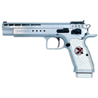 Tanfoglio IFG TF-GOLDMX-9 Gold Match Xtreme 9mm Luger Caliber with 6 Barrel, Overall Black Finish, Beavertail Frame, Ported Steel Slide & White Polymer Grip