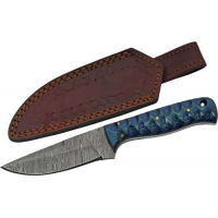 SZCO RITE EDGE 4 BLUE TWISTED WOOD HUNTER DAMASCUS W/SHTH