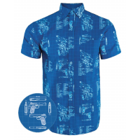 Retro Rifle Blueprint Blue / White Button Down Hawaiian Shirt - XL