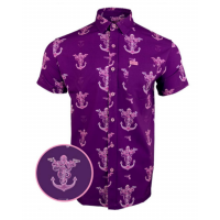 Retro Rifle Glocktupus Purple / Pink Button Down Hawaiian Shirt - L