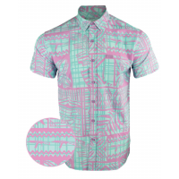 Retro Rifle High Tide Mint / Pink Button Down Hawaiian Shirt - L