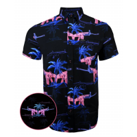 Retro Rifle The Palm Black / Pink / Blue Button Down Hawaiian Shirt - S