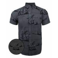 Retro Rifle The Palm Gray / Black Button Down Hawaiian Shirt - 3XL