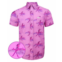 Retro Rifle Saws & Macaws Pink / Purple Button Down Hawaiian Shirt - L