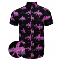 Retro Rifle Saws & Macaws Black / Pink Button Down Hawaiian Shirt - 4XL