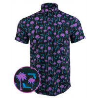 Retro Rifle Rising Palm Pink / Black Button Down Hawaiian Shirt - L