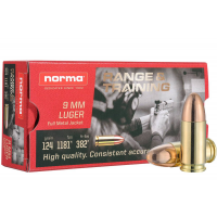 Norma Ammunition Range and Training  9mm Luger 124 gr Full Metal Jacket (FMJ) Ammunition 50rd Box