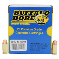 Buffalo Bore Ammunition 45-185/20 Pistol  45 ACP +P 185 gr Jacketed Hollow Point (JHP) 20 Bx/ 12 Cs