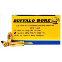 Buffalo Bore Ammunition 24J/20 Subsonic  9mm Luger Subsonic 147 gr Full Metal Jacket Flat Nose (FMJFN) 20 Bx/ 12 Cs