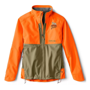 Men's Orvis Quail Forever Upland Hunting Softshell Jacket Small Tan/Blaze