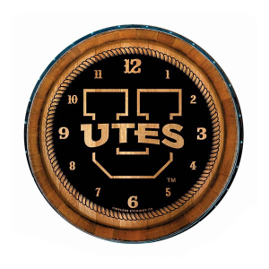 Timeless Etchings Utah Utes Wood Barrel Clock