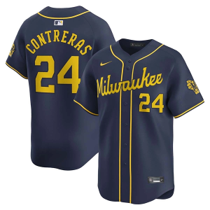 Milwaukee Brewers William Contreras #24 Nike Limited Jersey Medium Navy