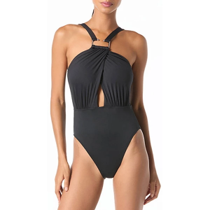 Women's Michael Kors High Neck One Piece Swimsuit Contemporary 4 Black