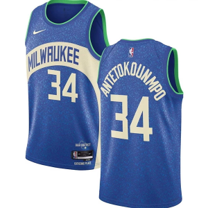Milwaukee Bucks Giannis Antetokounmpo #34 Nike 2023 City Edition Jersey Large Blue
