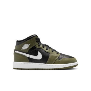 Kids' Air Jordan 1 Mid Sneakers Big 6.5 Regular Black/White/Medium Olive