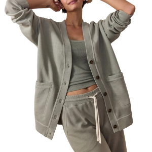 Women's Marine Layer Cardigan Cloud 9 Fleece Large Shadow