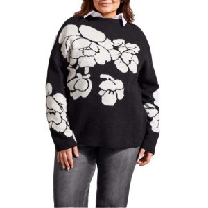 Women's Tribal Pullover Sweater Knit Jacquard 1X Black