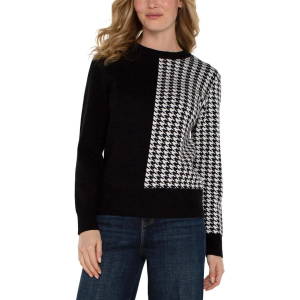Women's Liverpool Los Angeles Pullover Sweater Blocked Large Black White Houndstooth