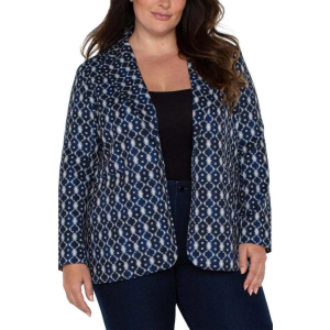 Women's Liverpool Los Angeles Plus Size Boyfriend Blazer Short Blazer Plus Size 3X Navy Batik