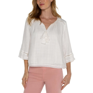 Women's Liverpool Los Angeles Shirred Woven Tie Front 3/4 Sleeve Blouse XLarge Off White