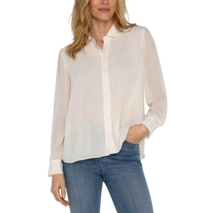Women's Liverpool Los Angeles Woven Pleat Back Detail Long Sleeve Button Up Shirt XLarge Cream