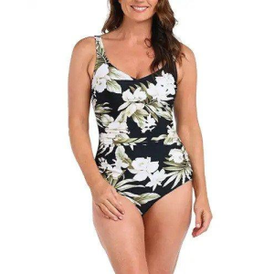 Maxine Women's Maxine Island Greenery Side Shirred One Piece Swimsuit Sporty 8 Black - $49.00 at SCHEELS