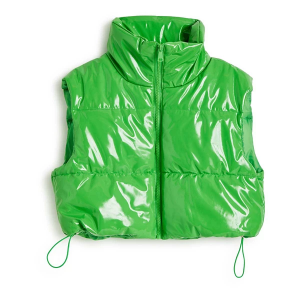 Girls' Tractr Puffer Pull Tab Cropped Vest Large Neon Green