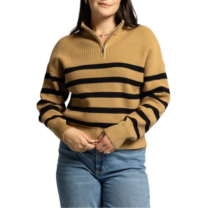 Women's Thread & Supply 1/4 Zip Sweater Russell XSmall Camel Black Stripe