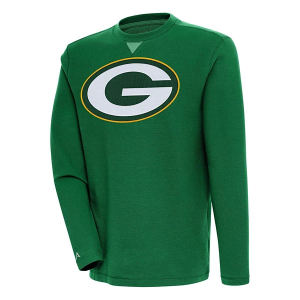 Green Bay Packers Antigua Big Logo Flier Bunker Crewneck Medium Dark Pine