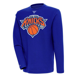 New York Knicks Antigua Big Logo Flier Bunker Crewneck Small Dark Royal