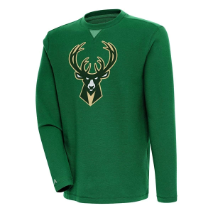 Milwaukee Bucks Antigua Big Logo Flier Bunker Crewneck Medium Dark Pine